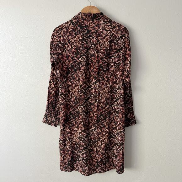 Peruvian Connection 100% Silk Leaf Print Long Sleeve Collared Tunic Size Large - Picture 7 of 13